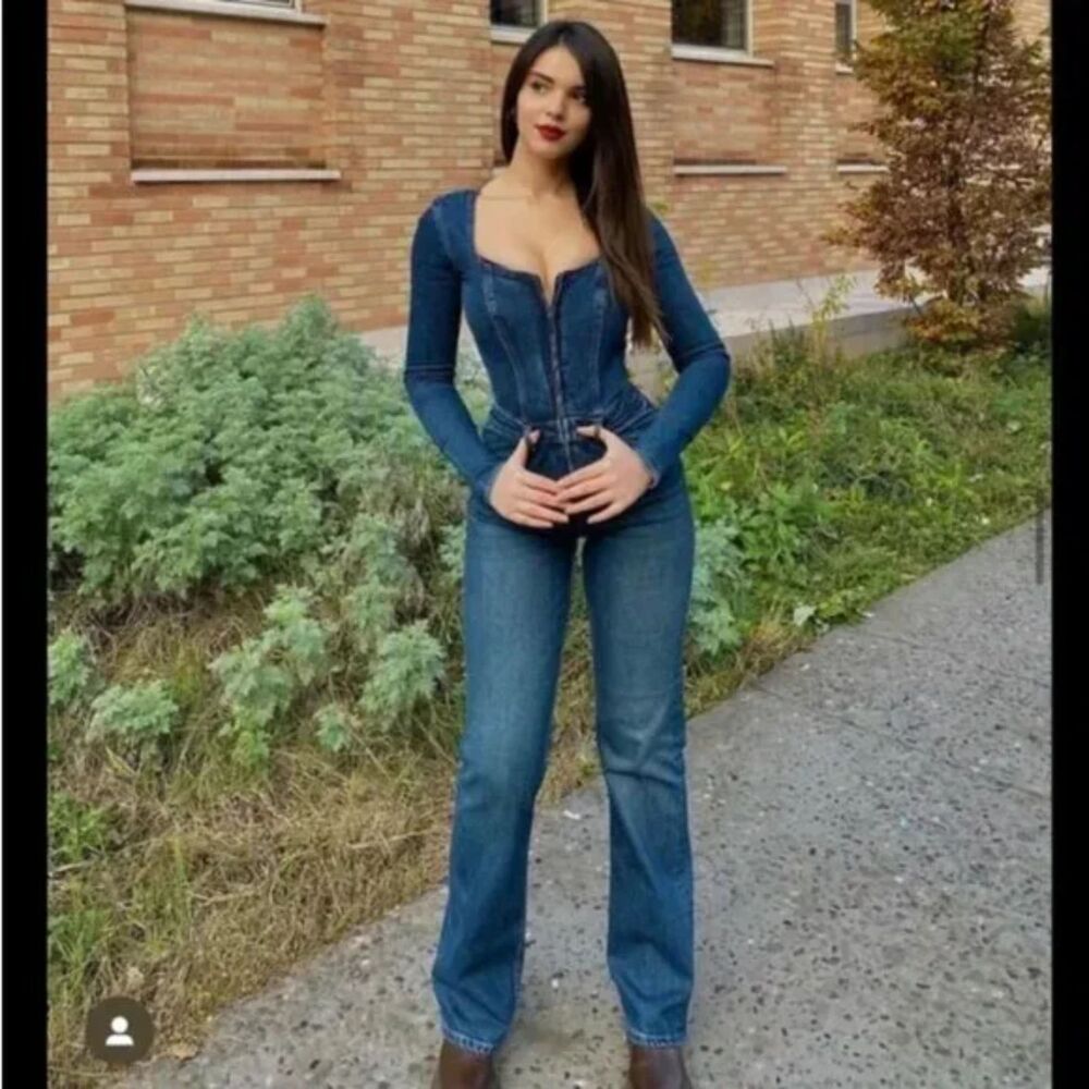 Zara Dark Blue Denim Corset Jumpsuit